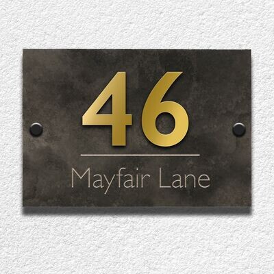 Mayfair Gold | Honed Slate House Sign | Number & Street | 15 x 20cm