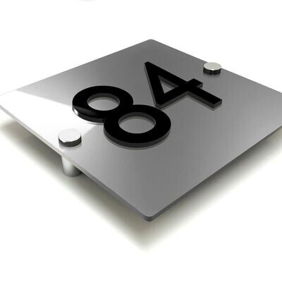 Argento Square House Number Sign | Silver Acrylic & Black Raised 3D Numbers | Chrome Stand Offs