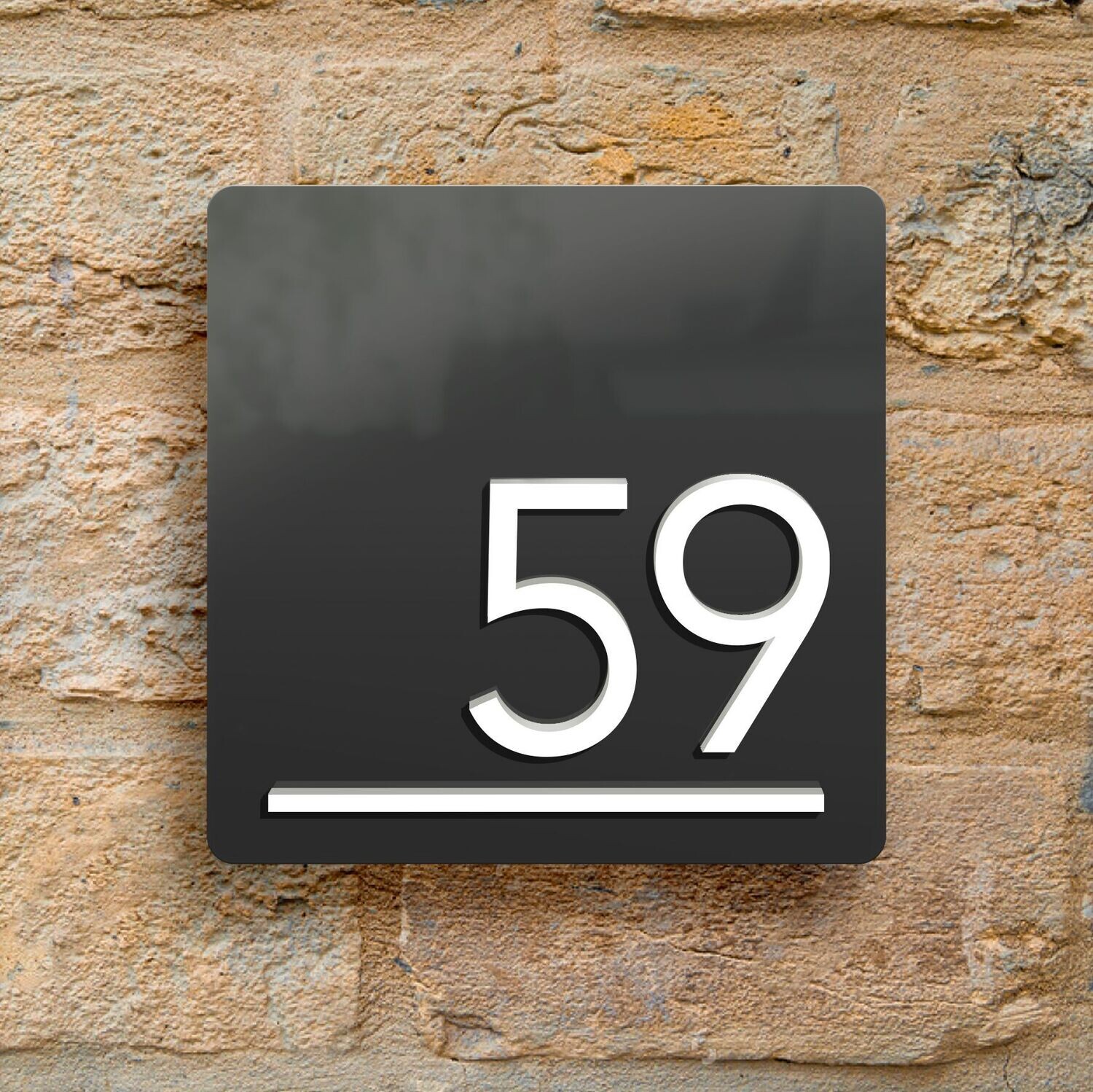 Roma Grey  | Square House Number Wall Sign | Raised 3D Numbers | Floating Effect