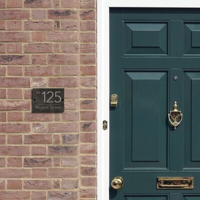 Regent Etched House Sign | Honed Smooth Slate | Number & Street | 2 Sizes