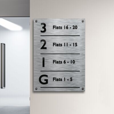 Metallo Brushed Aluminium Building Directory Sign | 3D Raised Lettering | 420 x 594mm | A2 Size