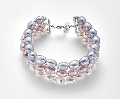 bracciale nihama a 3 fili di perle di diverse sfumature e inserzioni in argento