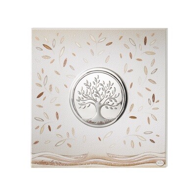 quadro acca argenti con placca centrale in argento 925 raffigurante albero della vita 23x23