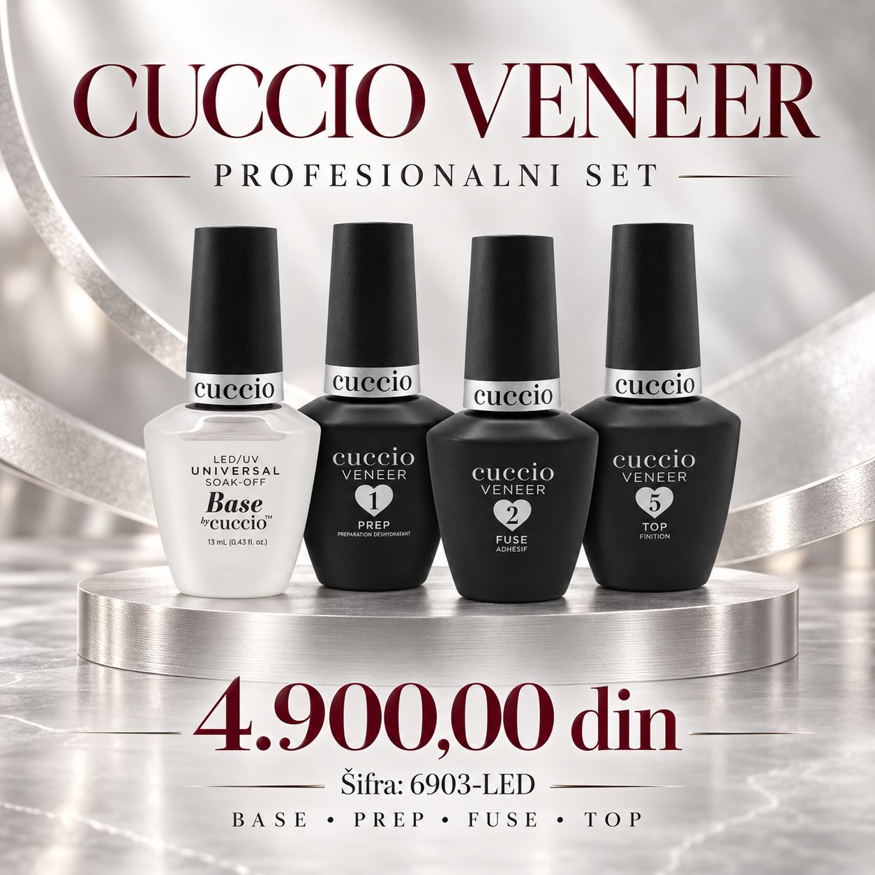 Univerzalna baza 13 ml + Prep 13 ml, Fuse 13 ml , Top Coat 13 ml