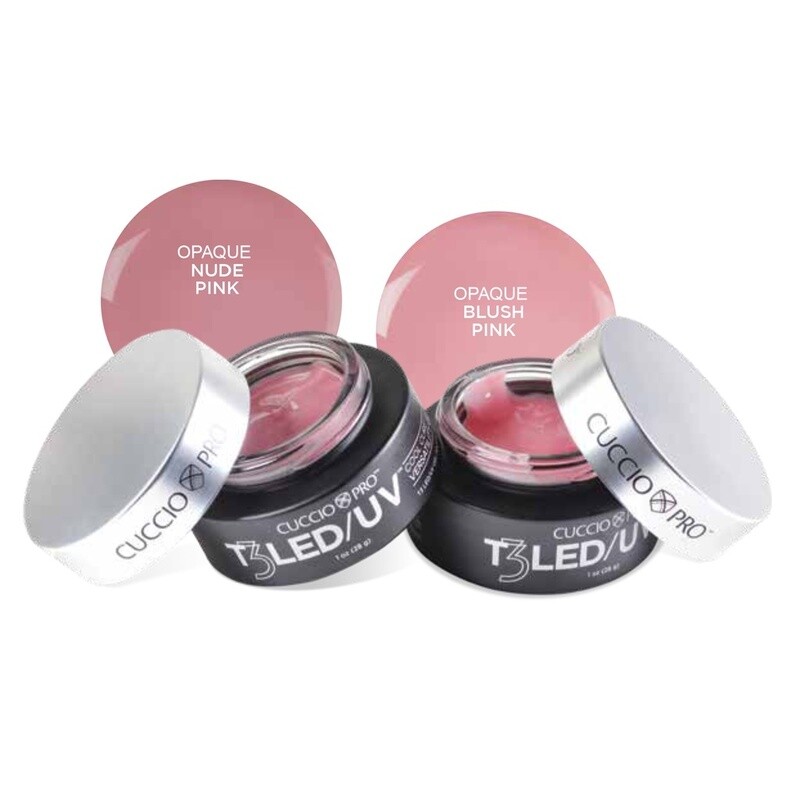 T3 LED/UV Controlled Levelling Thick Viscosity Gel - Opaque Nude Pink + Opaque Blush Pink 2 x 28 g T3 LED/UV Controlled Levelling Thick Viscosity Gel - Opaque Nude Pink + Opaque Blush Pink 2 x 28 g