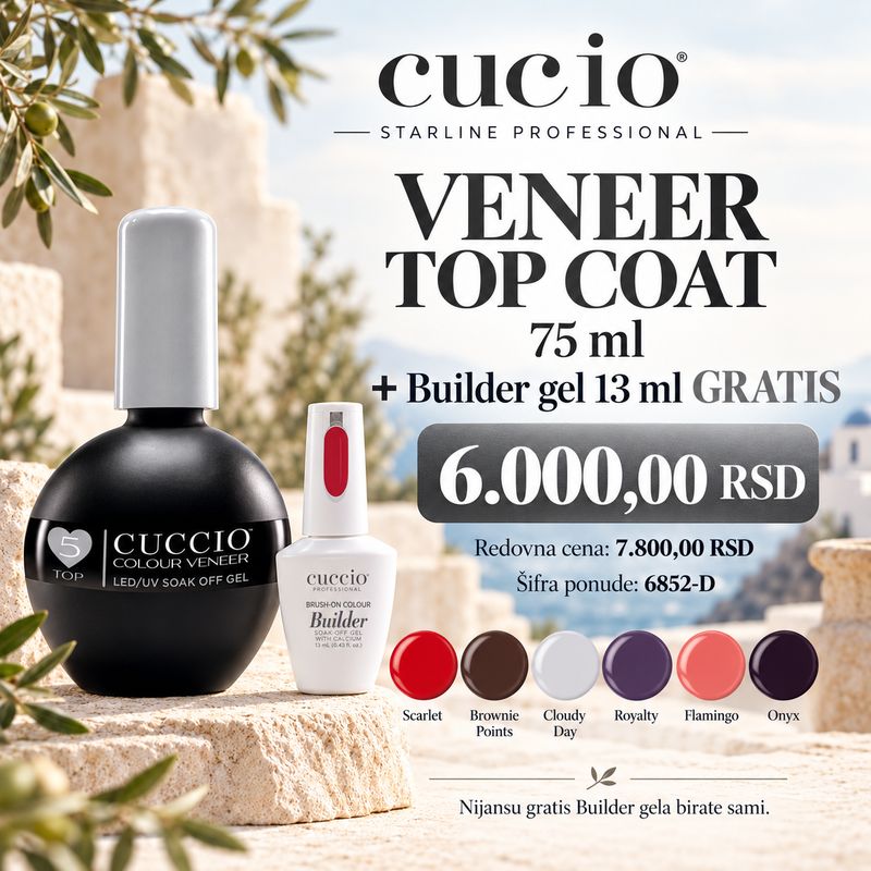 Cuccio Veneer Top Coat 75 ml  GRATIS Builder gel  13 ml