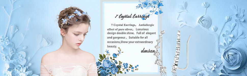 Earring for Women Cartilage 7 Crystals Ear Cuffs Hoop Climber S925