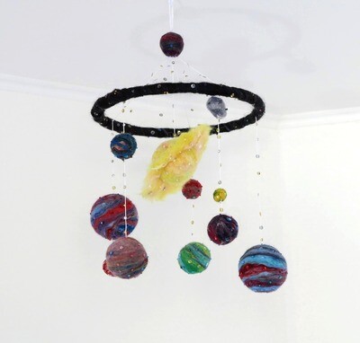 Handmade mobiles from wool with sequins