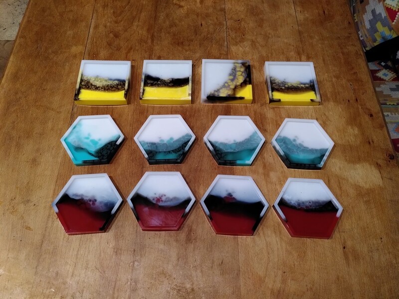 4 dessous de verre résine Epoxy - couleurs