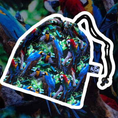 Økologisk frugtpose med papegøjer