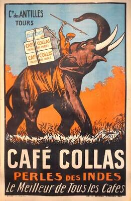 Affiche ancienne publicité - Café Collas - Perles des Indes - La Compagnie des Antilles Tours - 1927