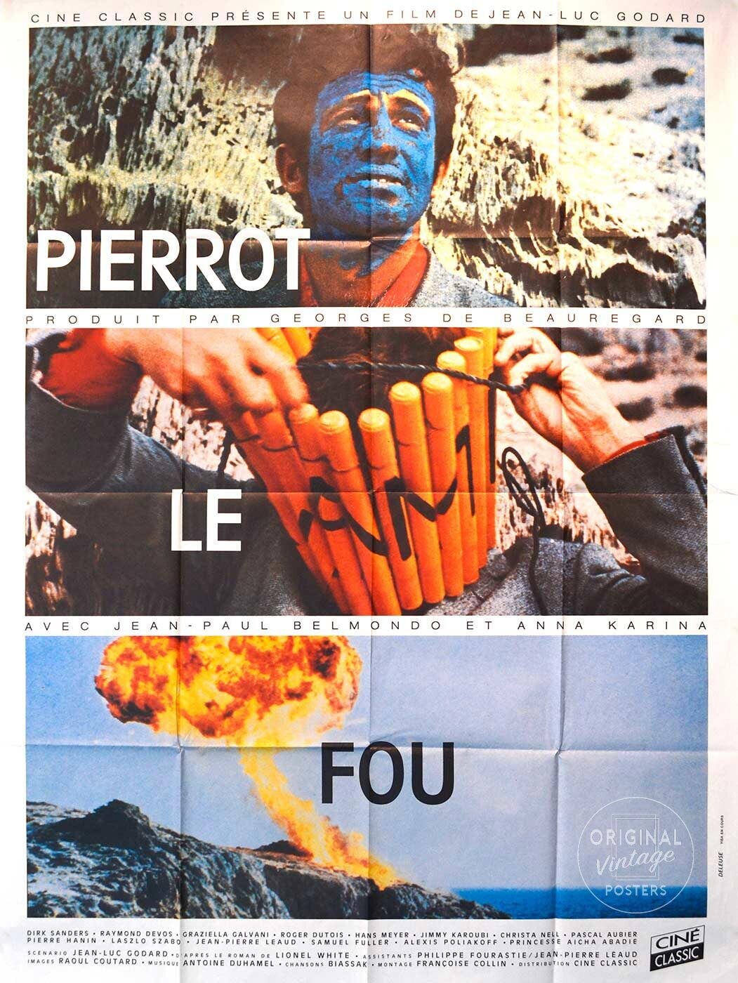 Affiche ancienne cinéma - Pierrot le Fou - Godard - Belmondo - 1990