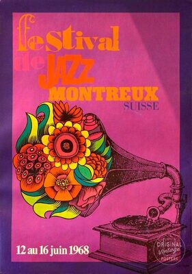 Affiche ancienne spectacle - Festival de Jazz Montreux - Bornand - 1968