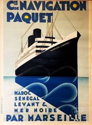 Affiche ancienne voyage - Compagnie de navigation Paquet - M.Ponty Circa - 1930