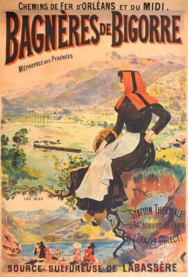 Affiche ancienne voyage - Chemins de fer d Orléans et du Midi - Bagnères du Bigorre - 1890 - 1900