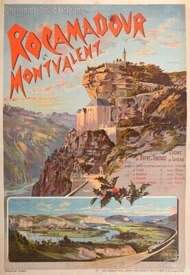 Affiche ancienne voyage - Chemin de fer d Orléans - Rocamadour et Montvalent - Hugo d Alesi - 1890 - 1900