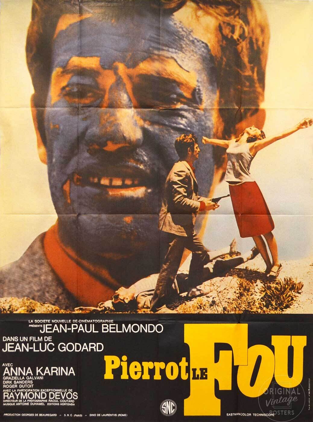 Affiche ancienne cinéma - Pierrot le Fou - Godard - Belmondo - 1966