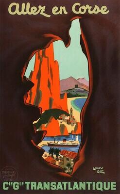 Affiche ancienne voyage - Compagnie générale - transatlantique - Corse - Edouard Colin - 1938