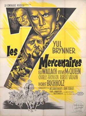 Affiche ancienne cinéma - Les 7 Mercenaires - Yul Brynner - Steve McQueen - 1960