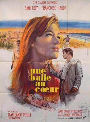 Affiche ancienne cinéma - Une balle au cœur - Françoise Hardy - Sami Frey - 1966