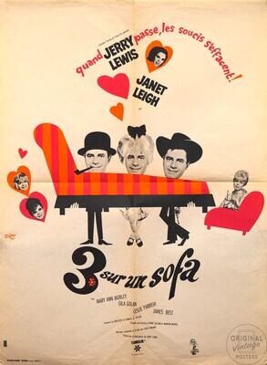 Affiche ancienne cinéma - 3 sur un sofa - Jerry Lewis - Janet Leigh - 1966