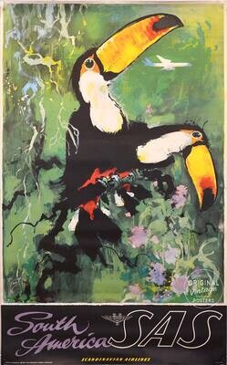 Affiche ancienne voyage - SAS Amérique du sud - Otto Nielsen - 1958