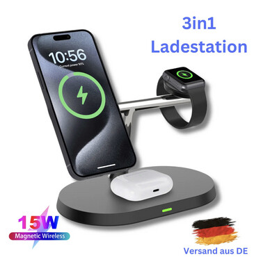 3in1 Wireless Ladestation für Apple iPhone 12-15 / iWatch / AirPods Pro