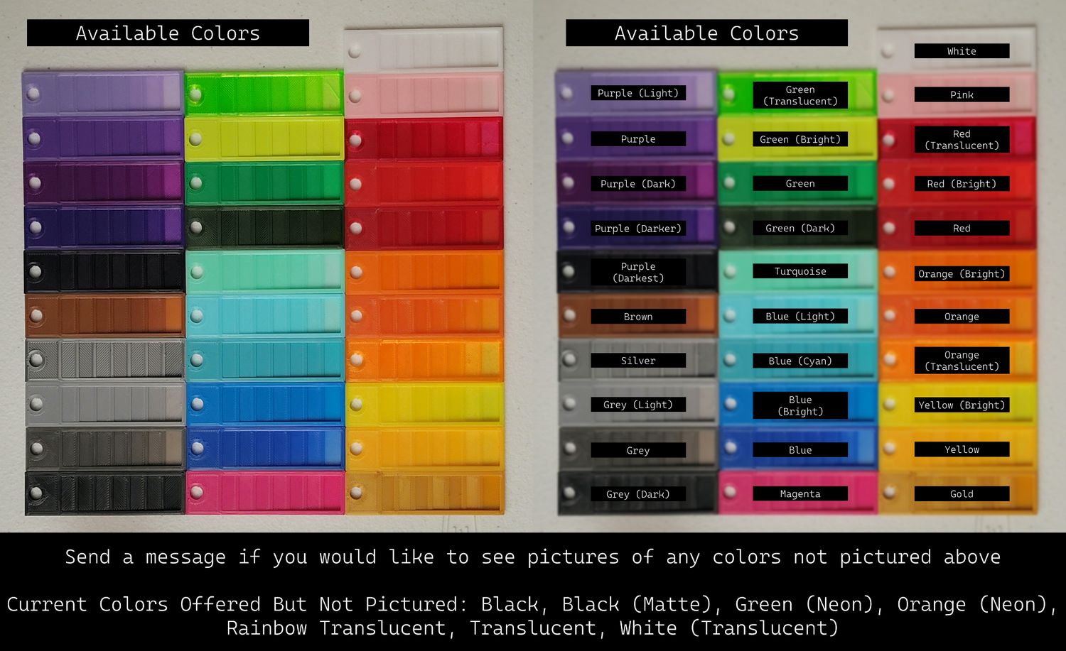 Available Filament Colors for PETG