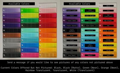 Available Filament Colors for PETG