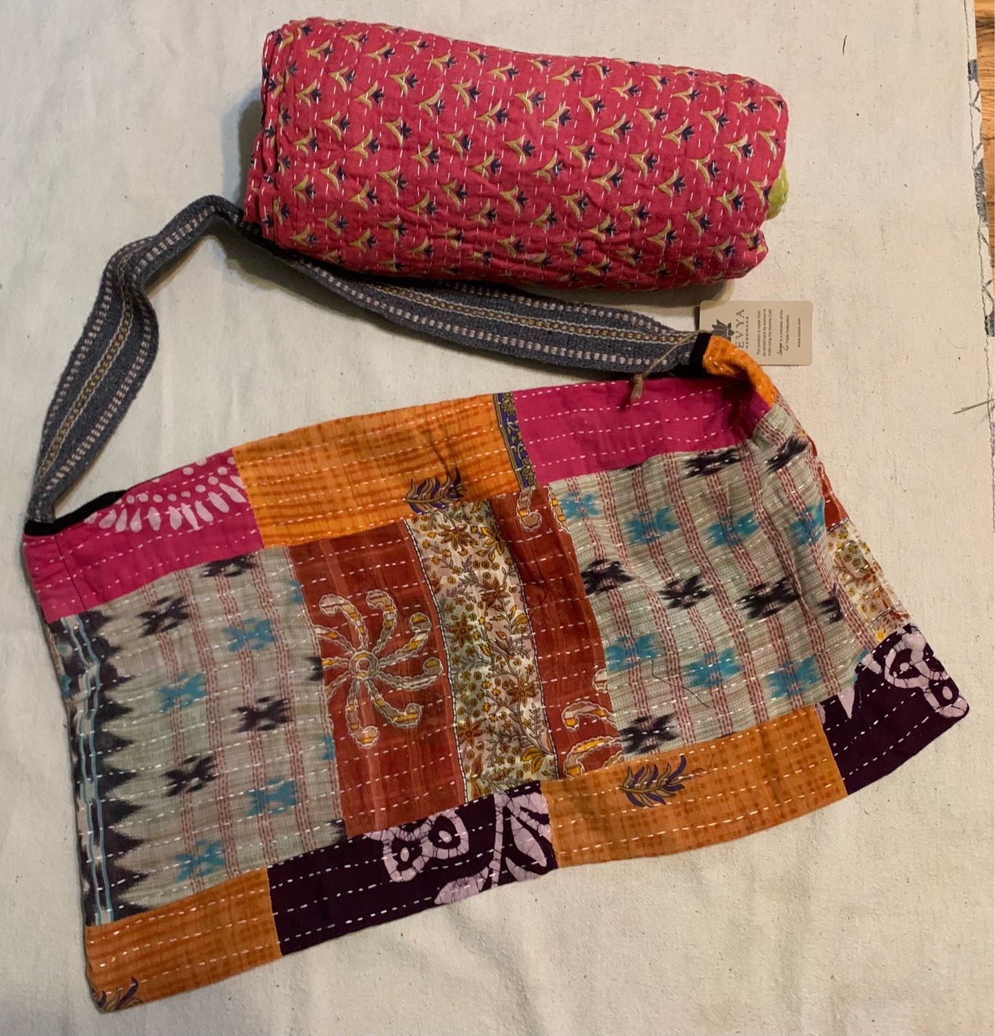 Kantha Zipper Bag And Quilt