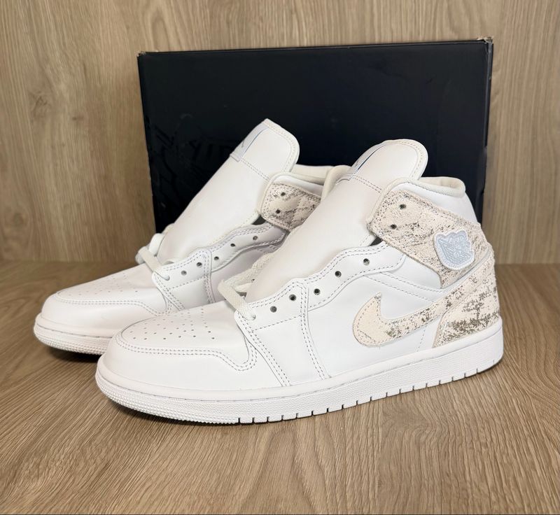 Jordan 1 mid white field silver