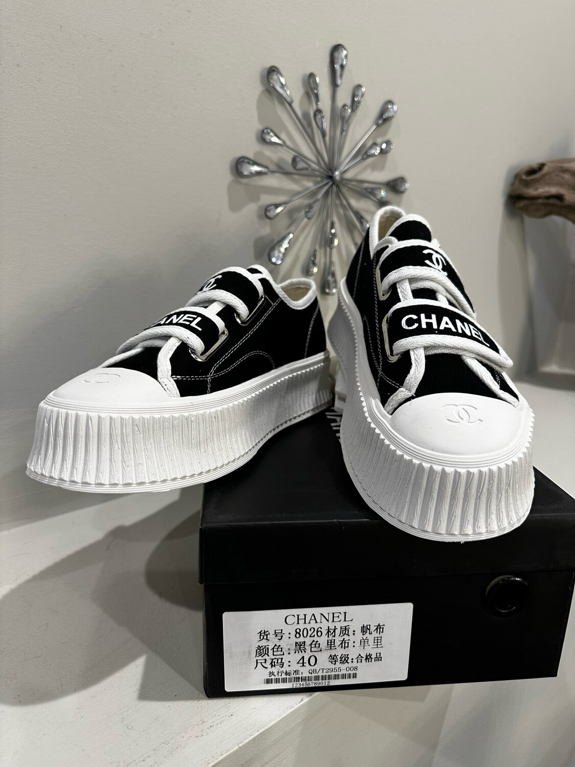 Chanel Black Canvas Sneakers 8.5