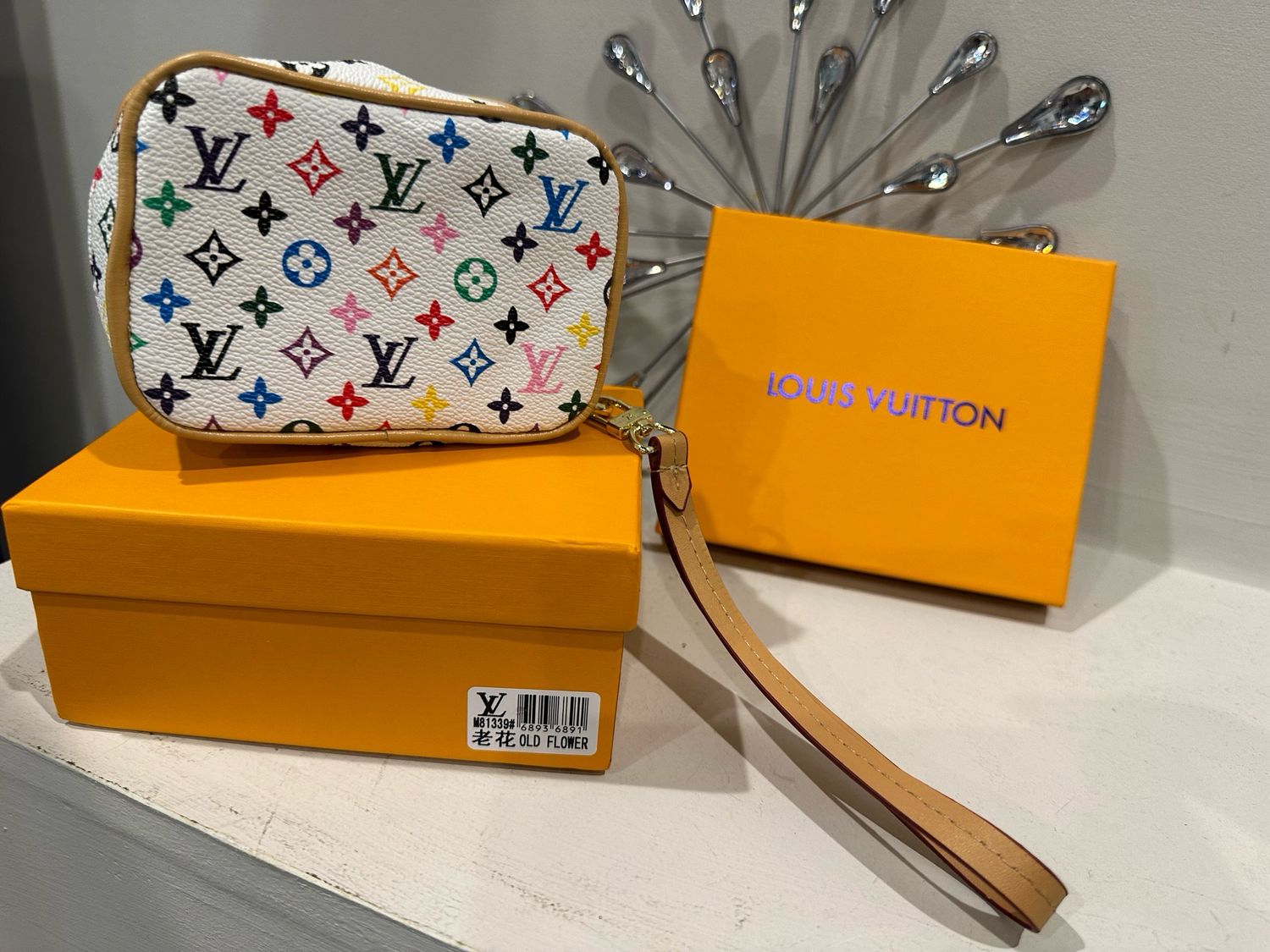 LV Mono White Colorful Mini Wristlet
