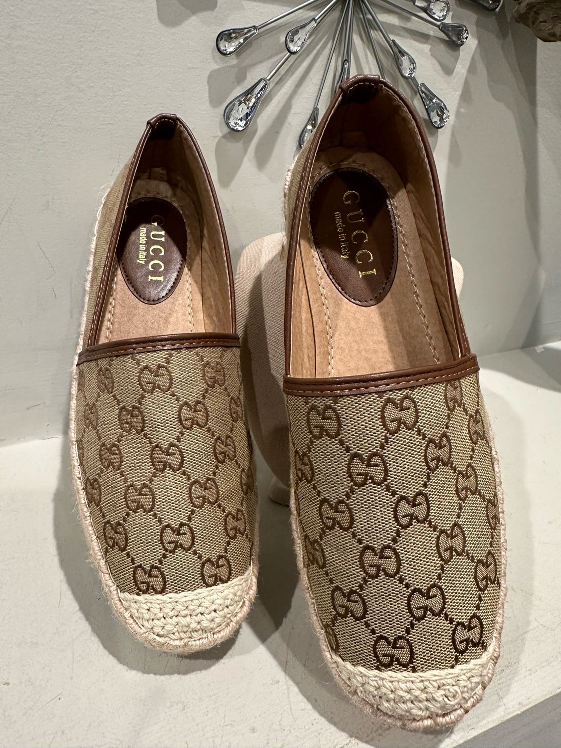 Gucci Mono Embroidered Espadrille Flats 7.5