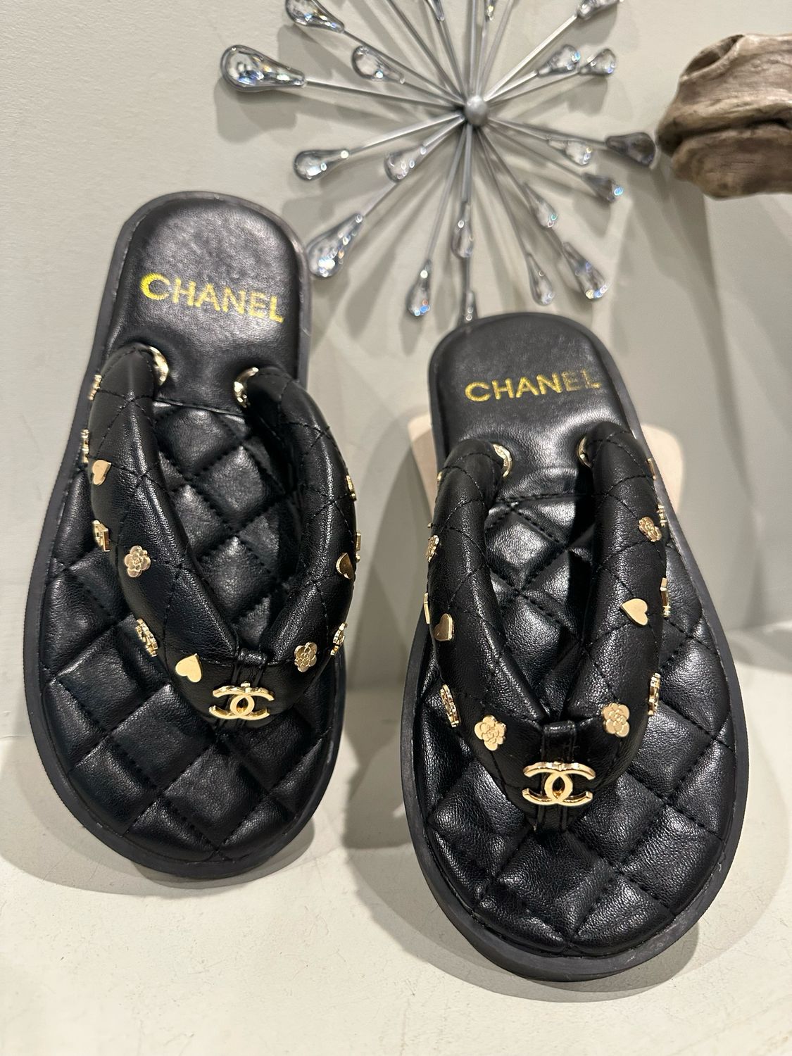 Chanel Black Charms Flip Flops 8