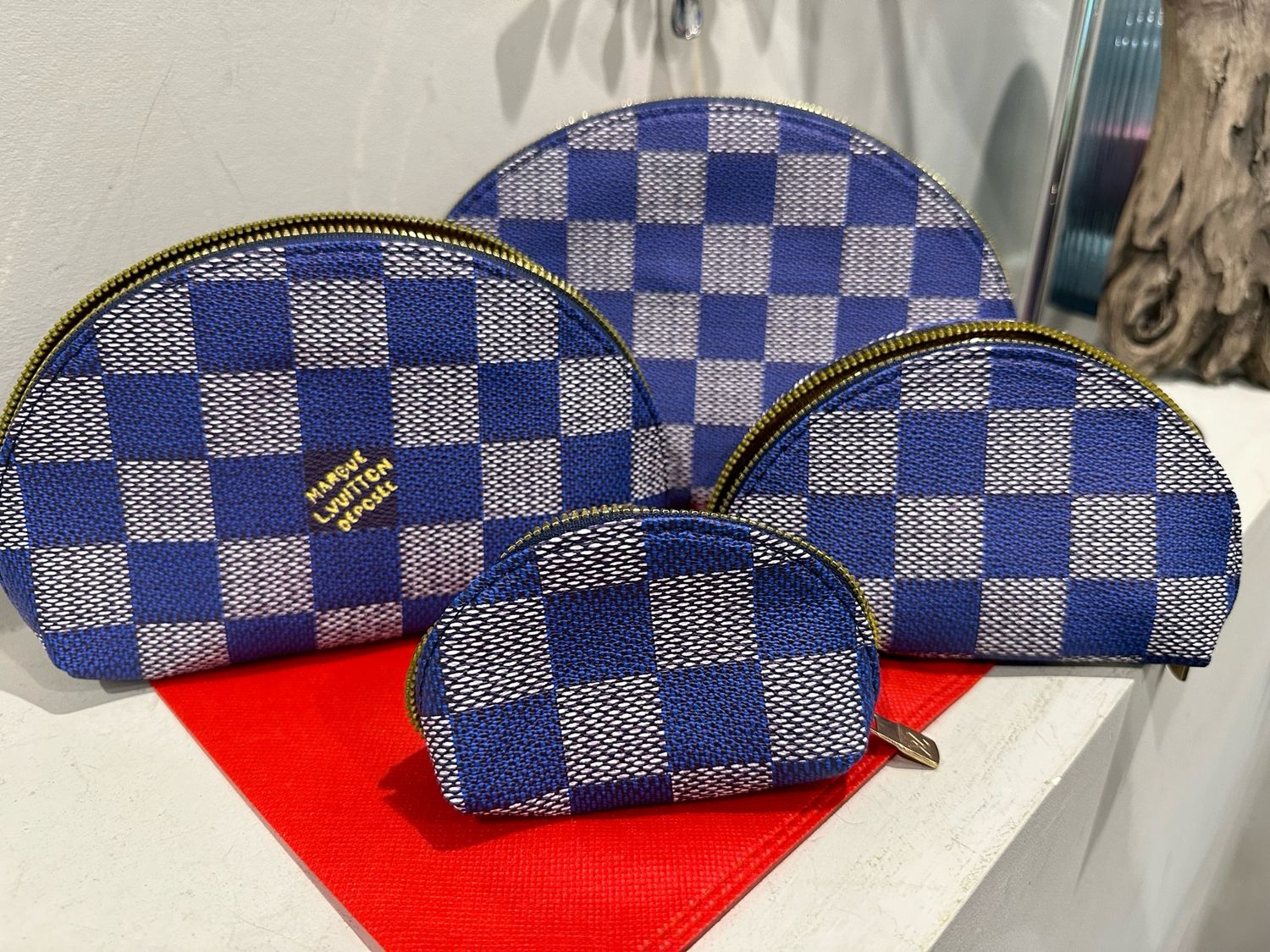 LV Blue Checker Toiletry 4-N-1 Set