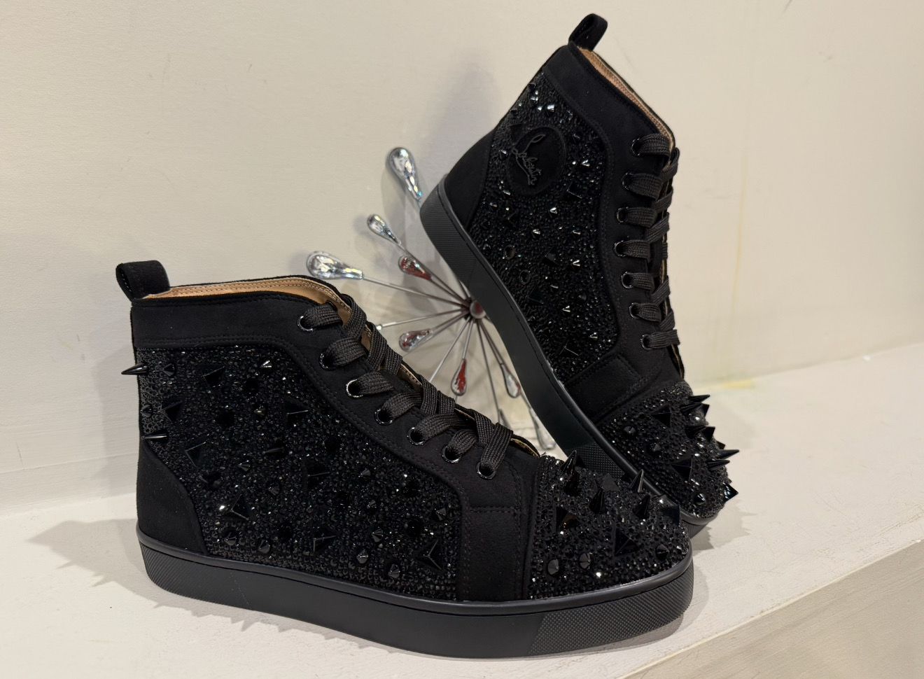 Christian Louboutin Black Sequined Studded Sneakers 9 Women’s