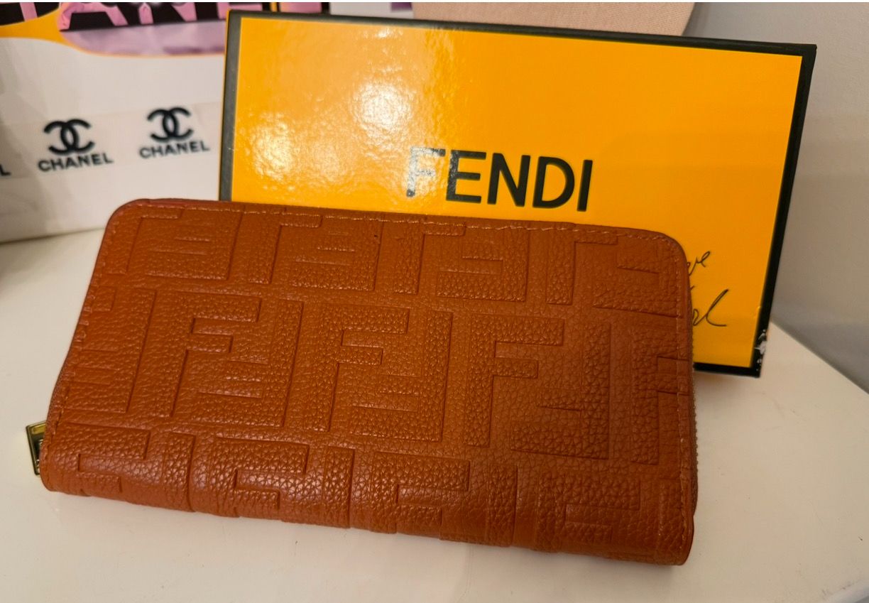 Fendi Cognac Embossed Wallet