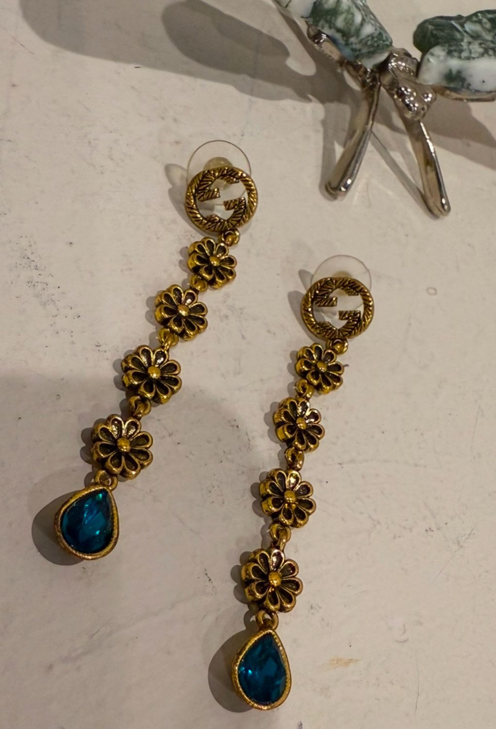 Gucci Antique Teal Teardrop Earrings