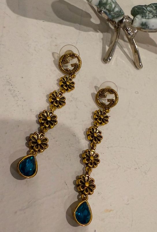 Gucci Antique Teal Teardrop Earrings