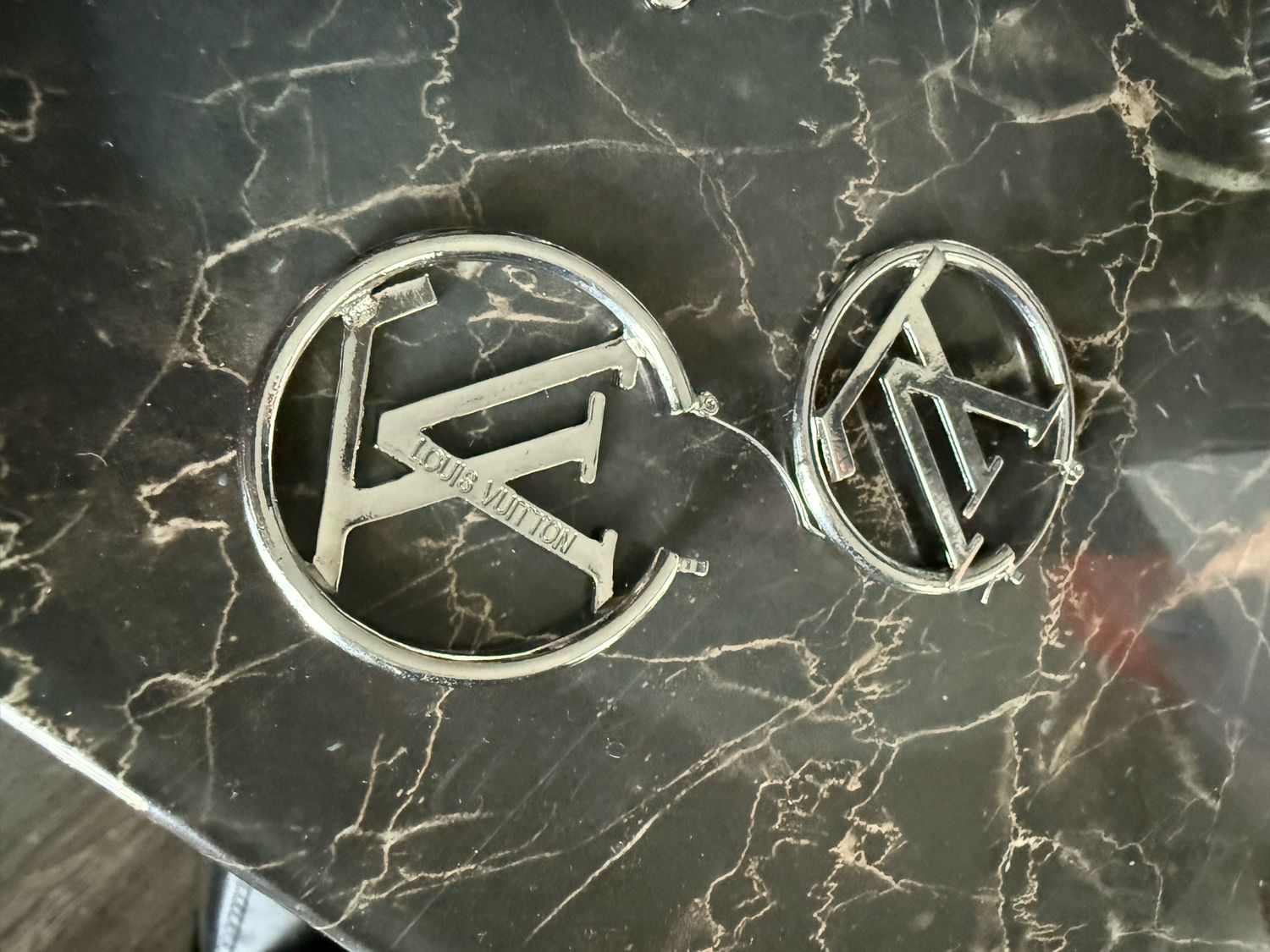 LV Silver Hoop Earrings 2”