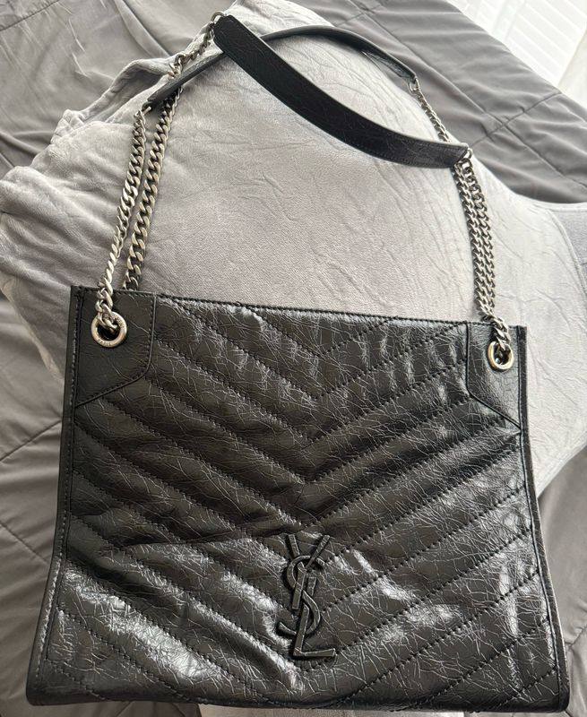 YSL Distressed Black Leather Bag