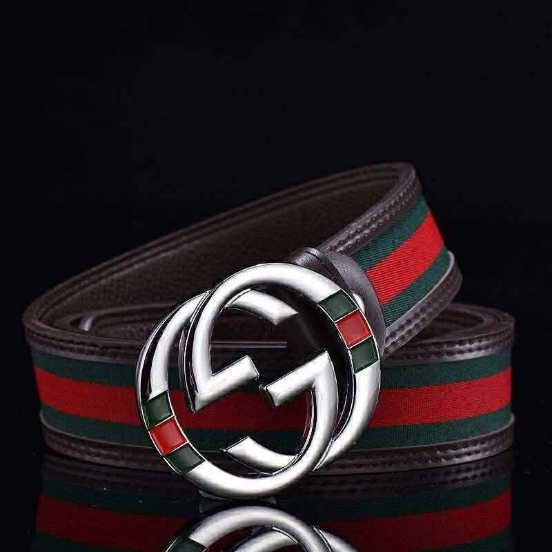 Gucci Brown Silver Buckle Cherry Line Belt