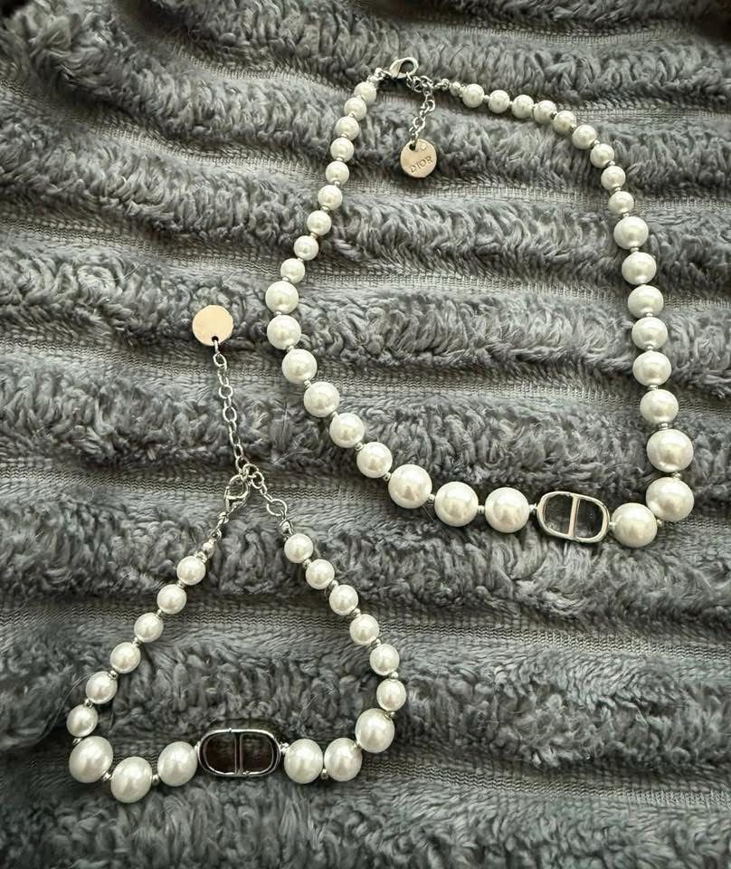Dior Pearl Necklace &amp; Earrings Set