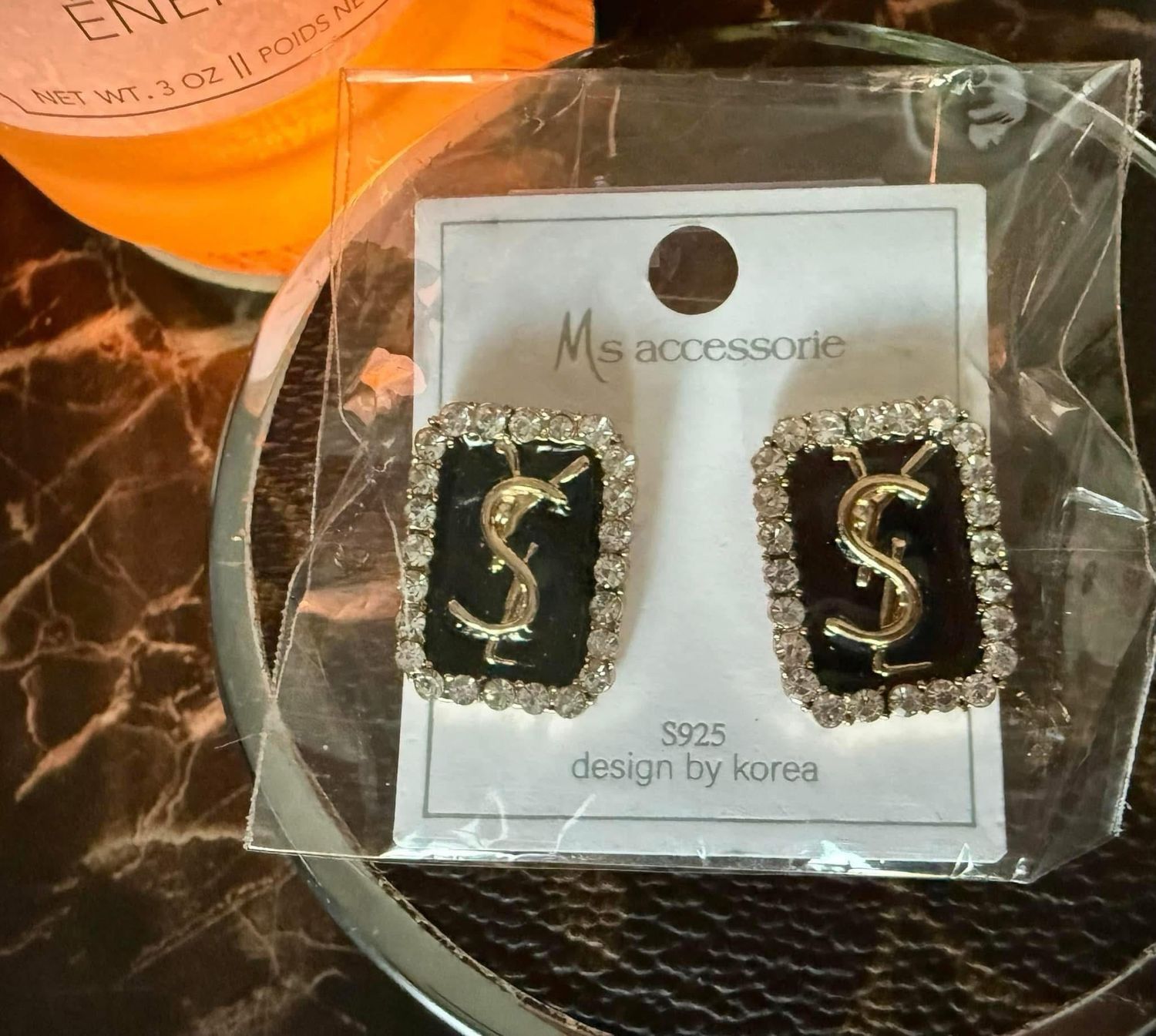 YSL black Gold Trim Earrings