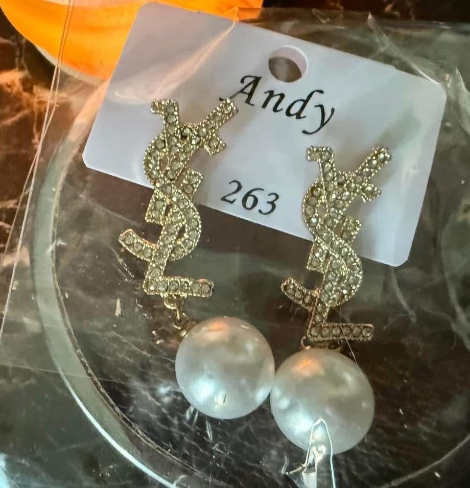 YSL gold Pearl Dangle Earrings