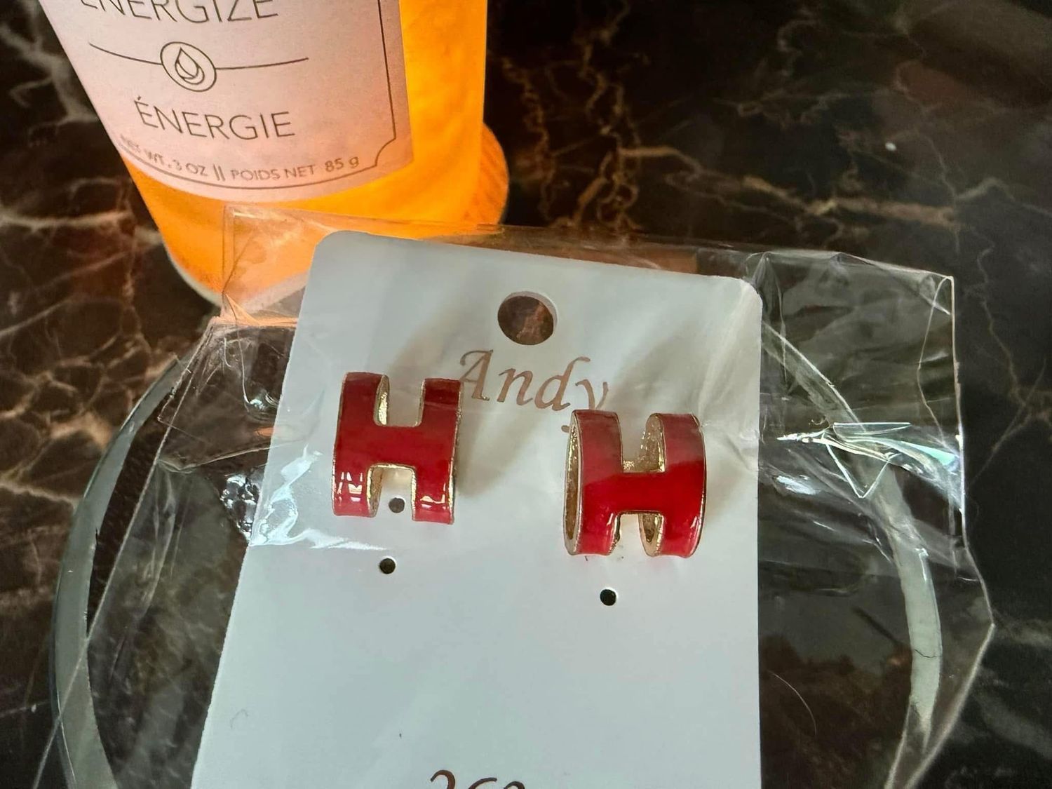 H Red Initial Earrings