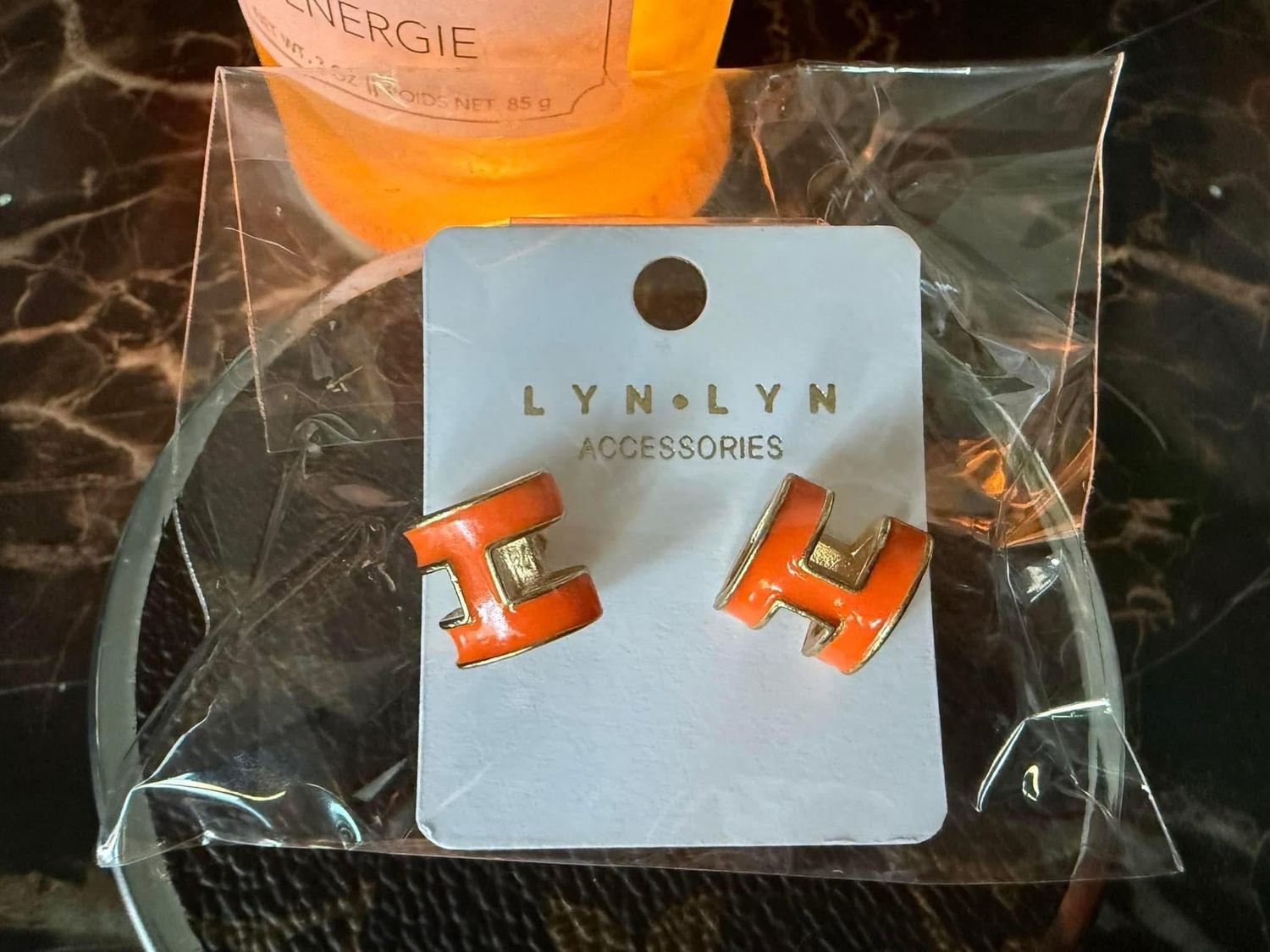 H Orange Initial Earrings