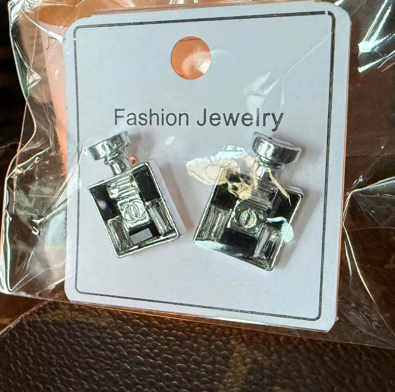 CC Silver Perfume Bottle Earrings