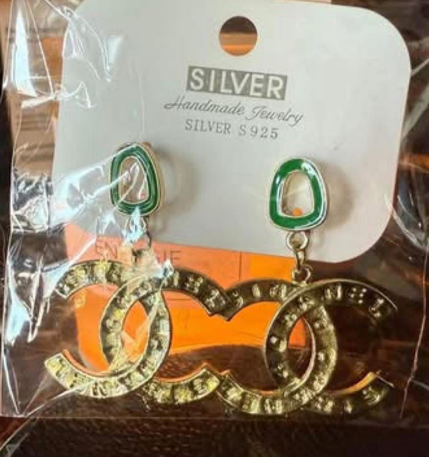 CC Gold Green Top Earrings